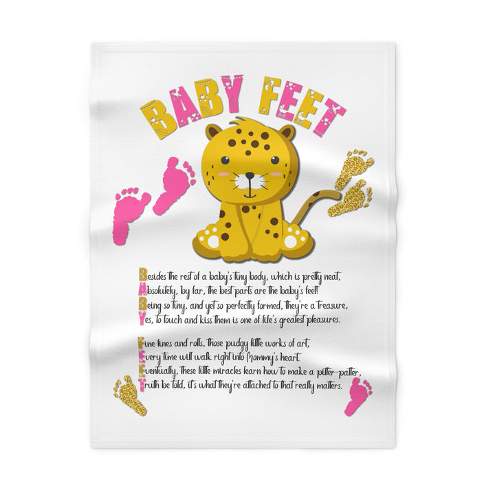 Baby Feet Acrostic Poem Blanket - Pink-Gold-  Baby Leopard