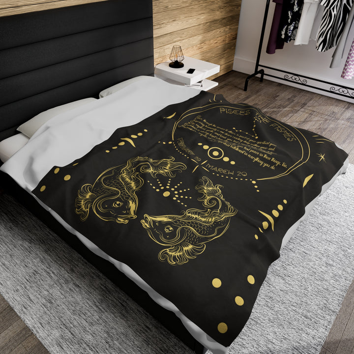 Written in the Stars Velveteen plush blanket with acrostic poem spelling out "Pisces"
