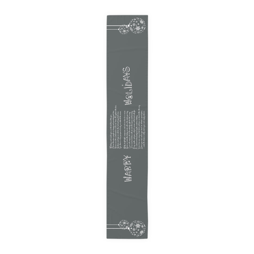 Happy Holidays Acrostic Poem Table Runner - Gray-Ornaments