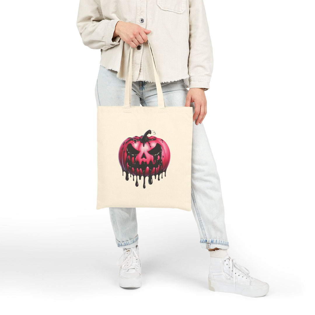 Happy Halloween Acrostic Poem Canvas Candy Tote Bag - Creepy Pink Pumpkin - No Personalization