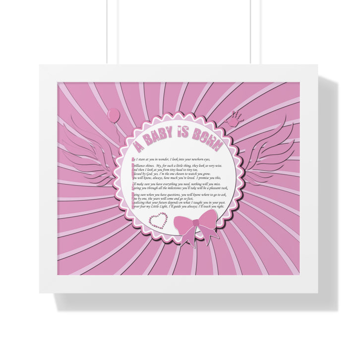 Baby Steps Acrostic Poem Framed Print "A Baby is Born" - Pink