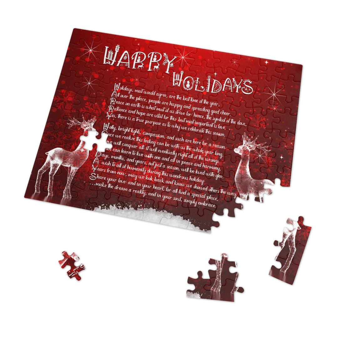 Happy Holidays Acrostic Poem Puzzle - Deer and Snow - Tin Box