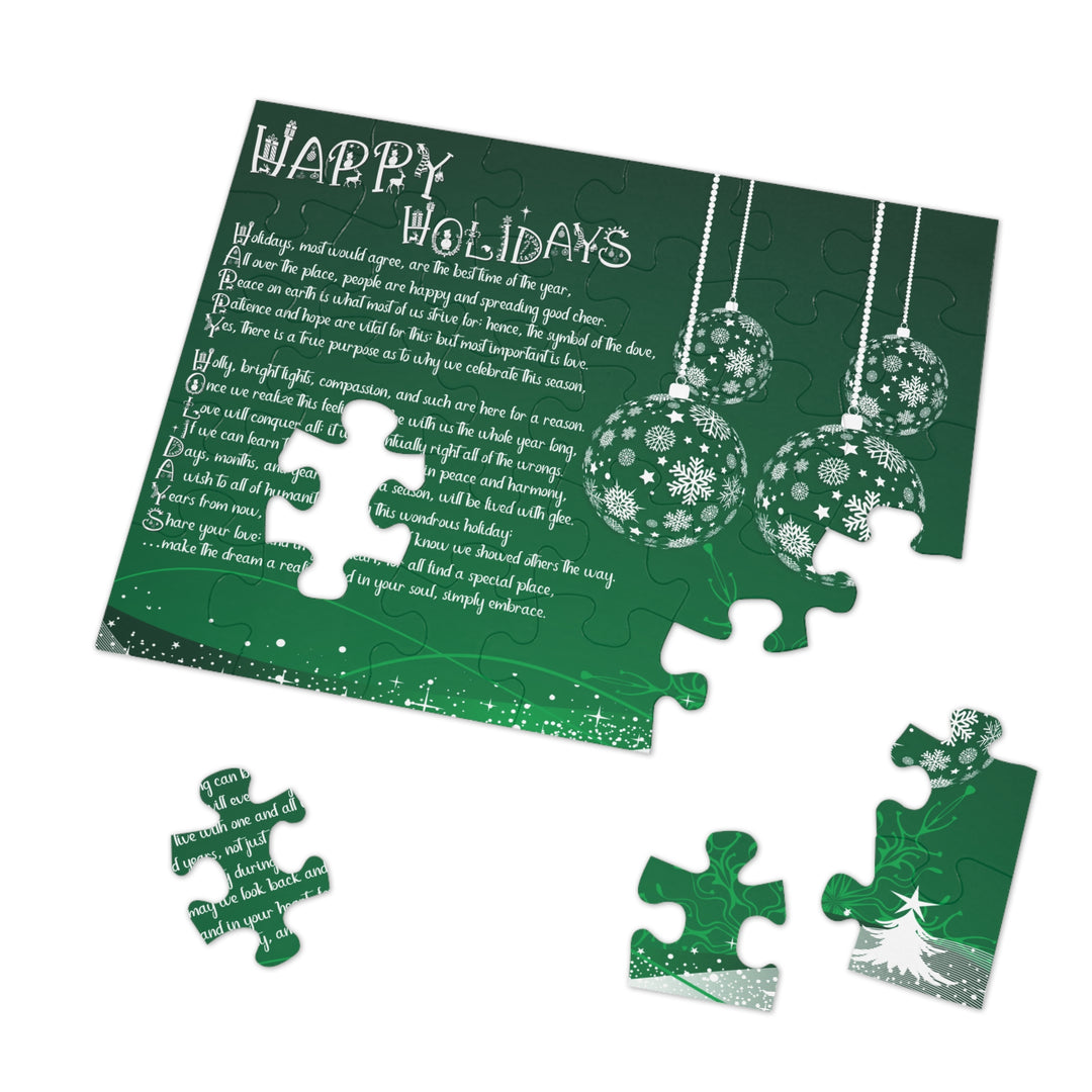 Happy Holidays Acrostic Poem Puzzle - Ornaments-Green - Tin Box