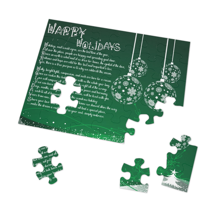Happy Holidays Acrostic Poem Puzzle - Ornaments-Green - Tin Box