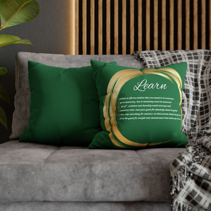 "Learn" Acrostic Poem Pillow Cover from "Learn, Lead, Believe" Collection - Green