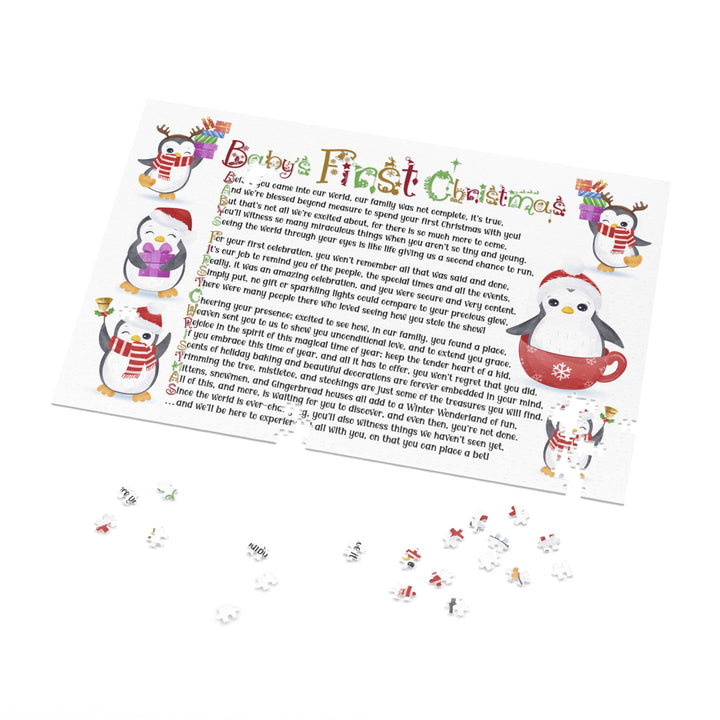 Baby's First Christmas Acrostic Poem Jigsaw Puzzle - Penguins-Christmas Items Font - Tin Box