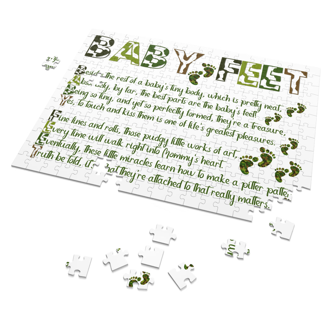 Baby Feet Acrostic Poem Jigsaw Puzzle - Camo - Tin Box - No Personalization
