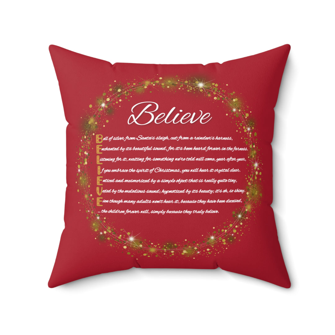 "Believe" Acrostic Poem Pillow from "Learn, Lead, Believe" Collection - Red