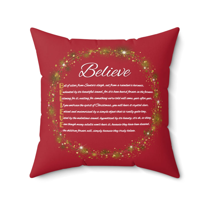 "Believe" Acrostic Poem Pillow from "Learn, Lead, Believe" Collection - Red