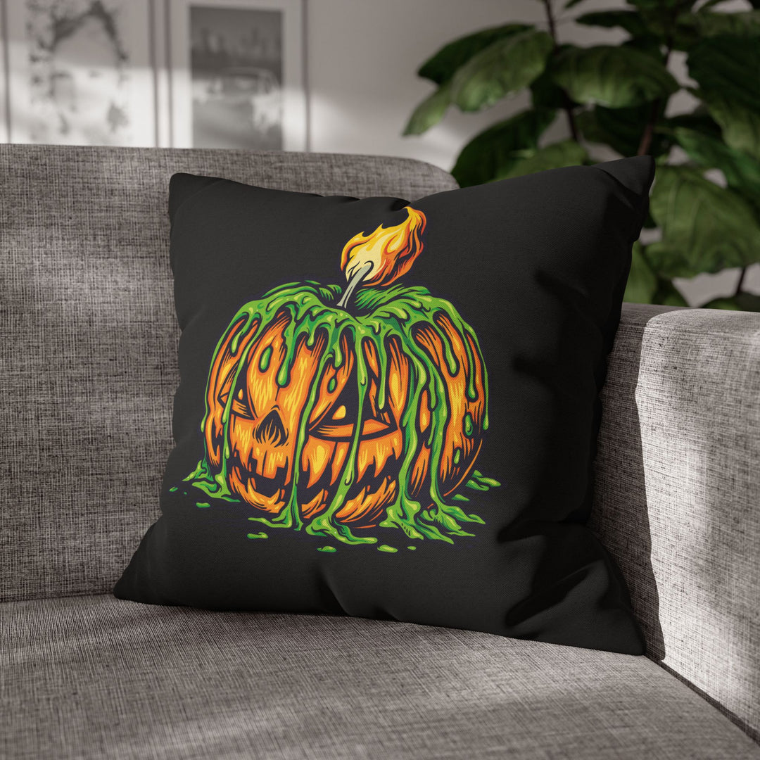 "Happy Halloween" Acrostic Poem Square Pillow Cover - Creepy Pumpkin