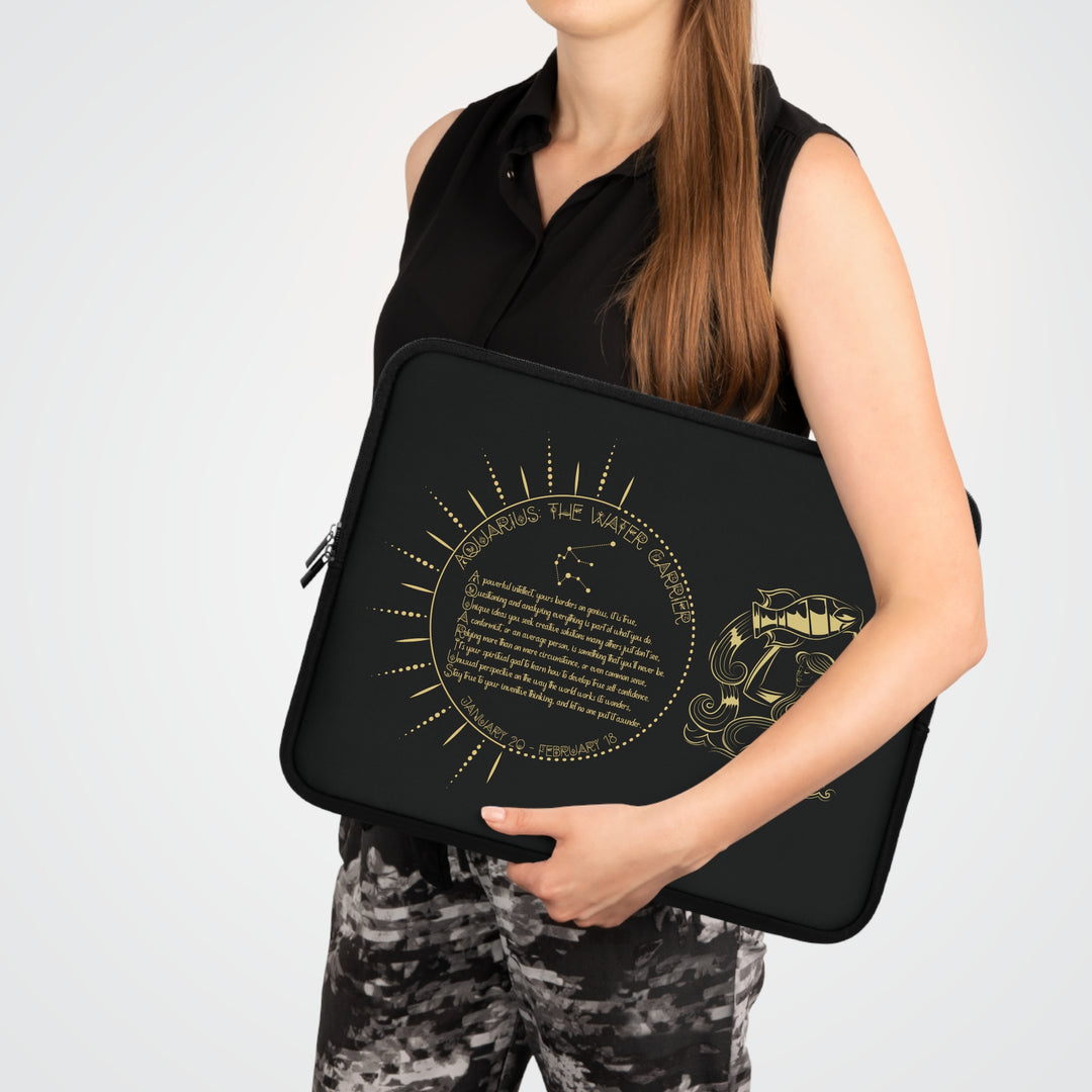 Aquarius Acrostic Poem Neoprene Laptop Sleeve - Solid Black Back