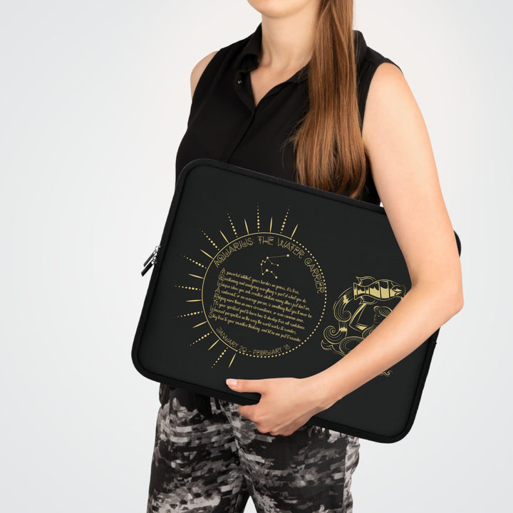 Aquarius Acrostic Poem Neoprene Laptop Sleeve - Solid Black Back