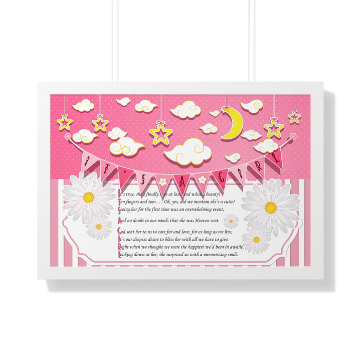 Baby Steps "It's a Girl" Framed Print - Pink Stripes -No Personalization