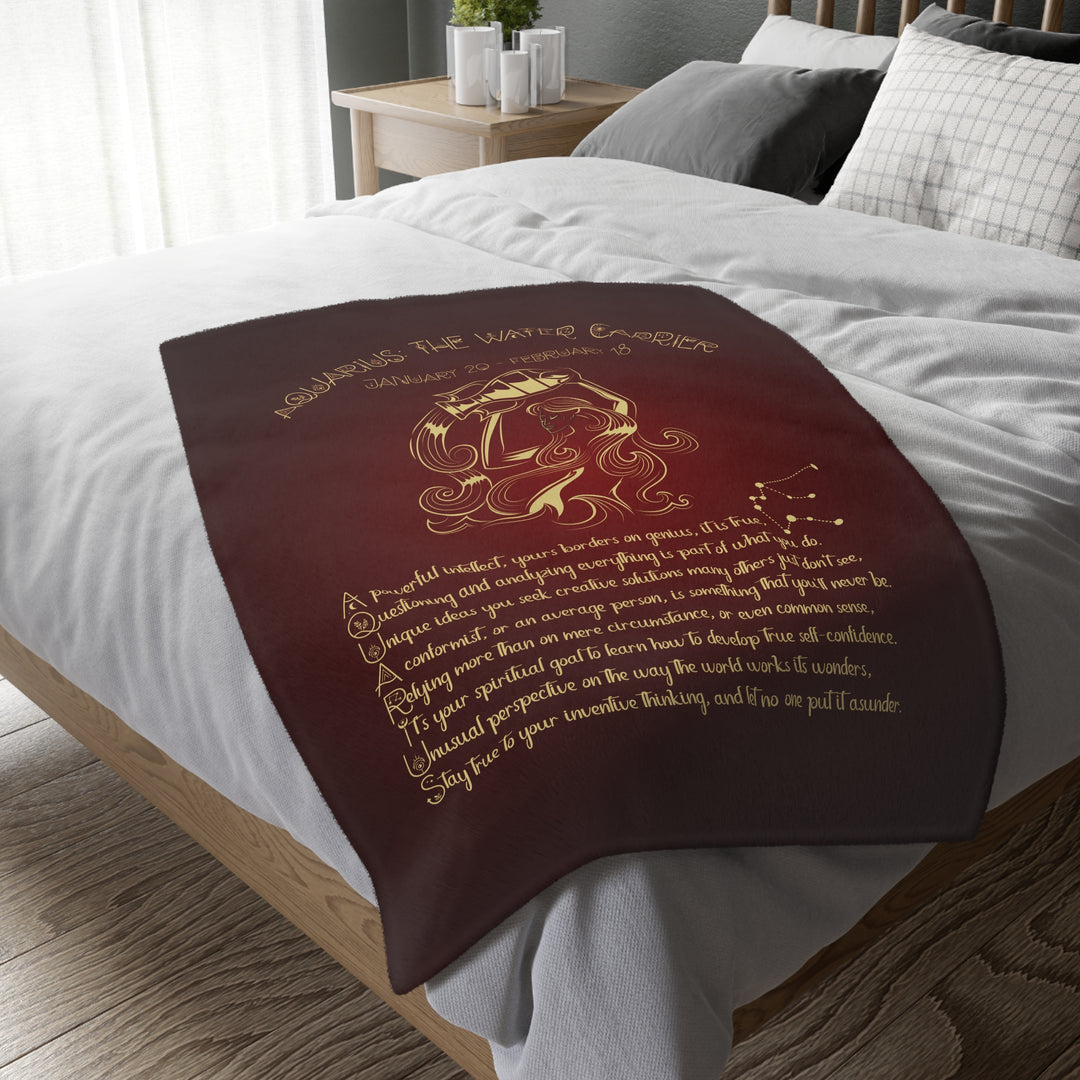 Aquarius Acrostic Poem Velveteen Microfiber Blanket (Two-sided print)