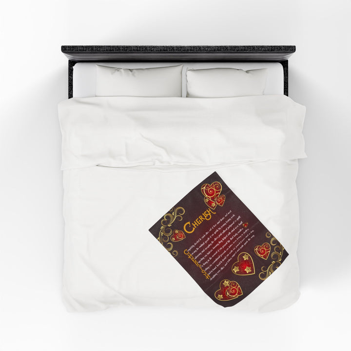Cherish Acrostic Poem Velveteen Plush Blanket - Hearts