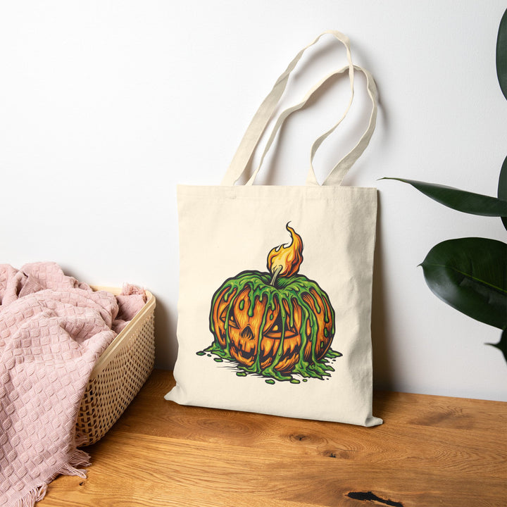 "Happy Halloween" Acrostic Poem Canvas Candy Tote Bag - Creepy Pumpkin - No Personalization