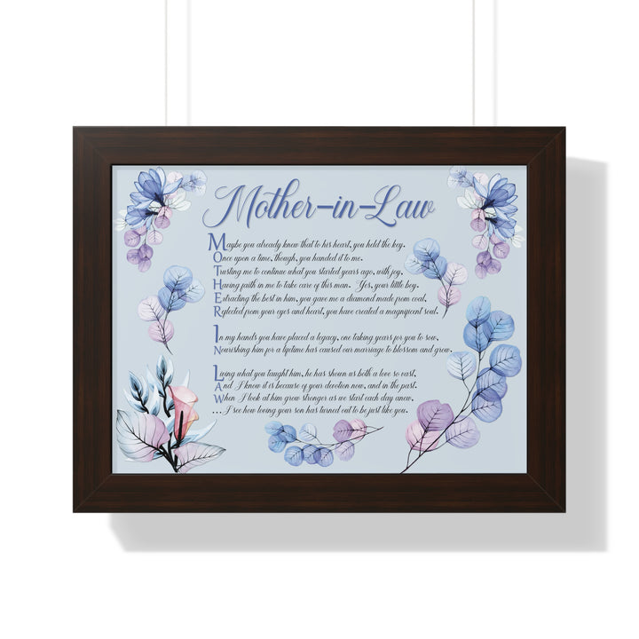 It's Just a Phrase "Mother-in-Law" Framed Horizontal Acrostic Poem Print- Floral