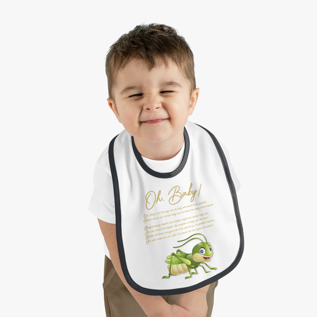 "Oh, Baby!" Acrostic Poem Contrast Trim Jersey Bib -Grasshopper