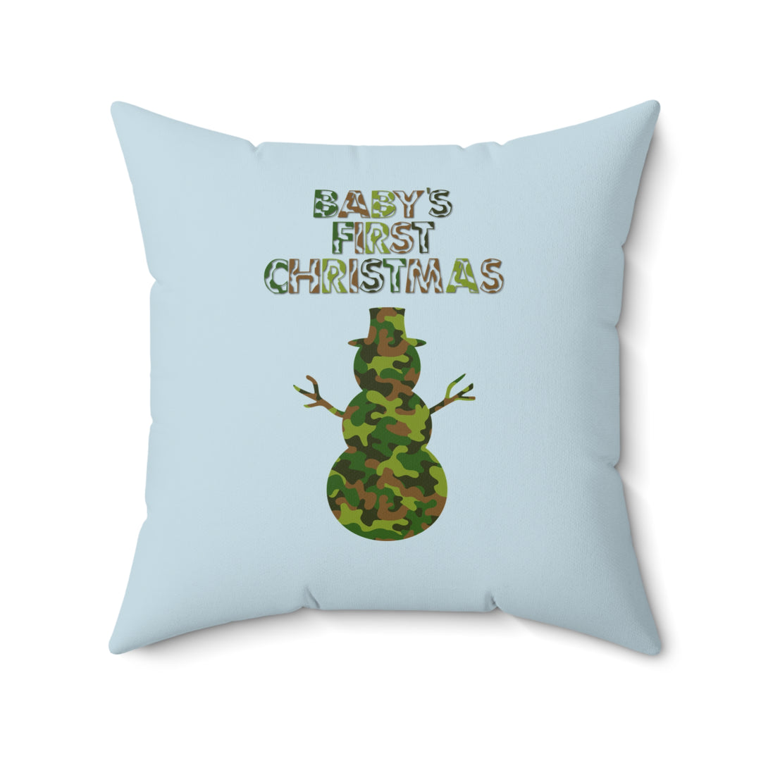 Baby's First Christmas Acrostic Poem Pillow - Camo Snowman - Blue - No Personalization