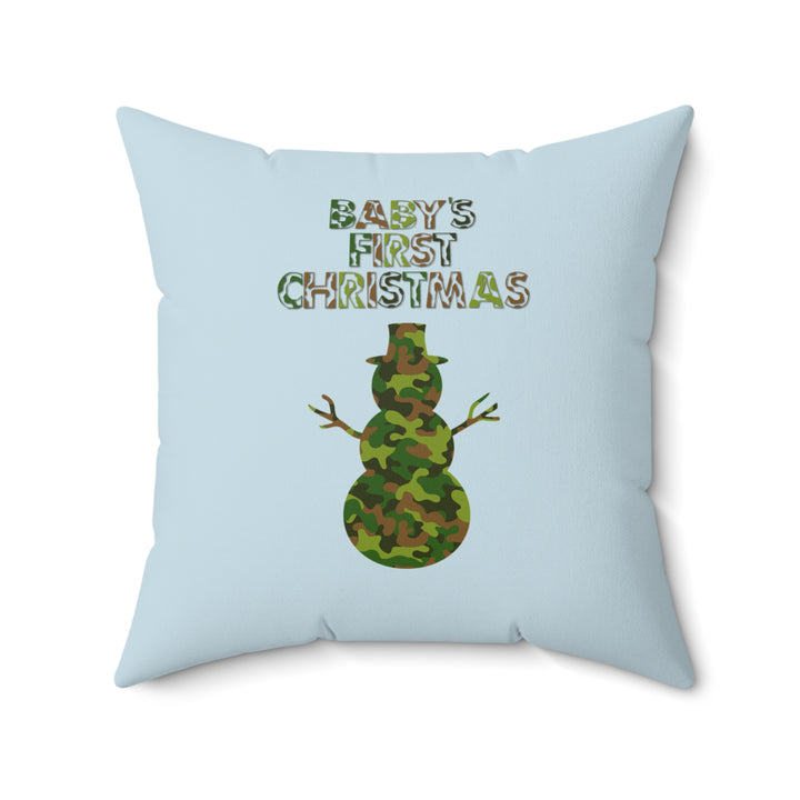 Baby's First Christmas Acrostic Poem Pillow - Camo Snowman - Blue - No Personalization