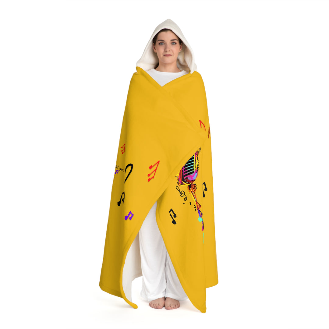 Namesakes Hooded Sherpa Fleece Blanket - Mic and Musical Notes - Yellow Background