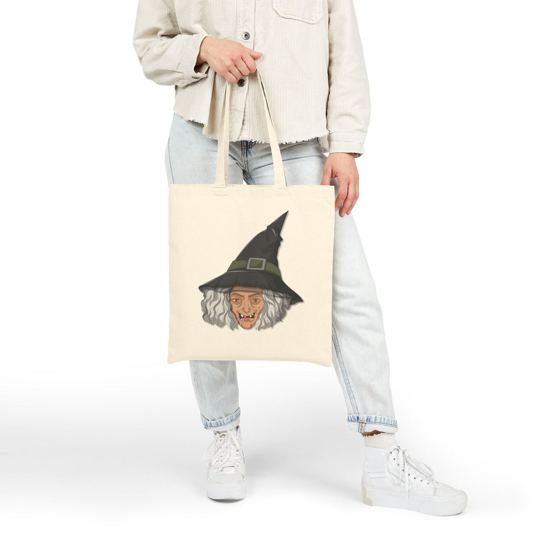 "Happy Halloween" Acrostic Poem Canvas Candy Tote Bag - Old Witch - No Personalization