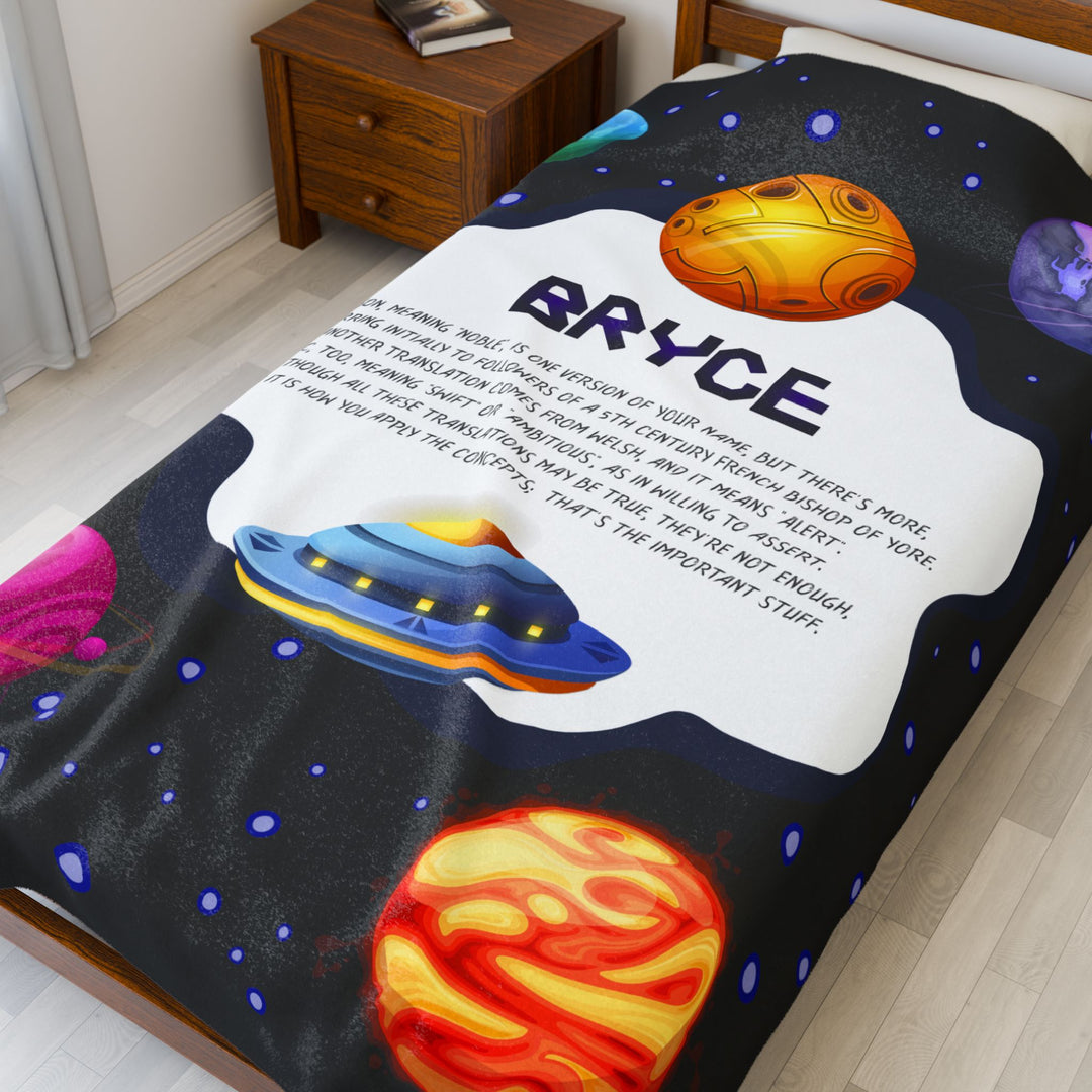 Namesakes Acrostic Poem Velveteen Plush Blanket - Space Design