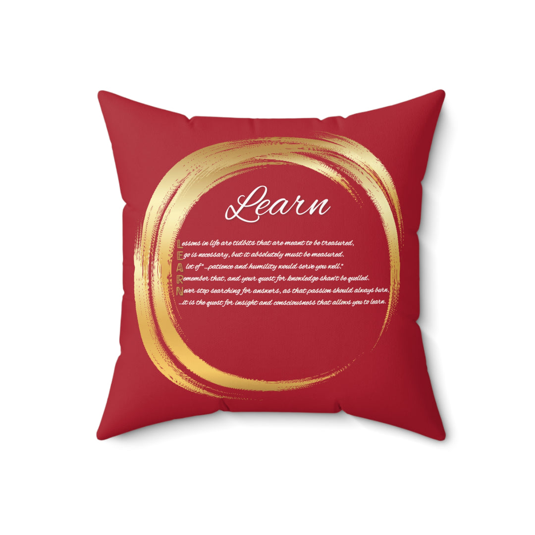 "Learn" Acrostic Poem Pillow from "Learn, Lead, Believe" Collection - Red