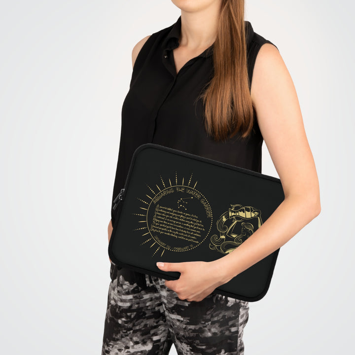 Aquarius Acrostic Poem Neoprene Laptop Sleeve - Solid Black Back
