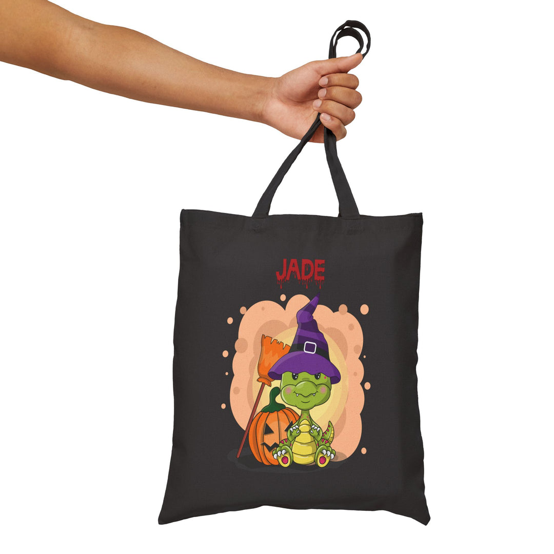 "Happy Halloween" Acrostic Poem Canvas Candy Tote Bag - Baby Dragon - Personalized