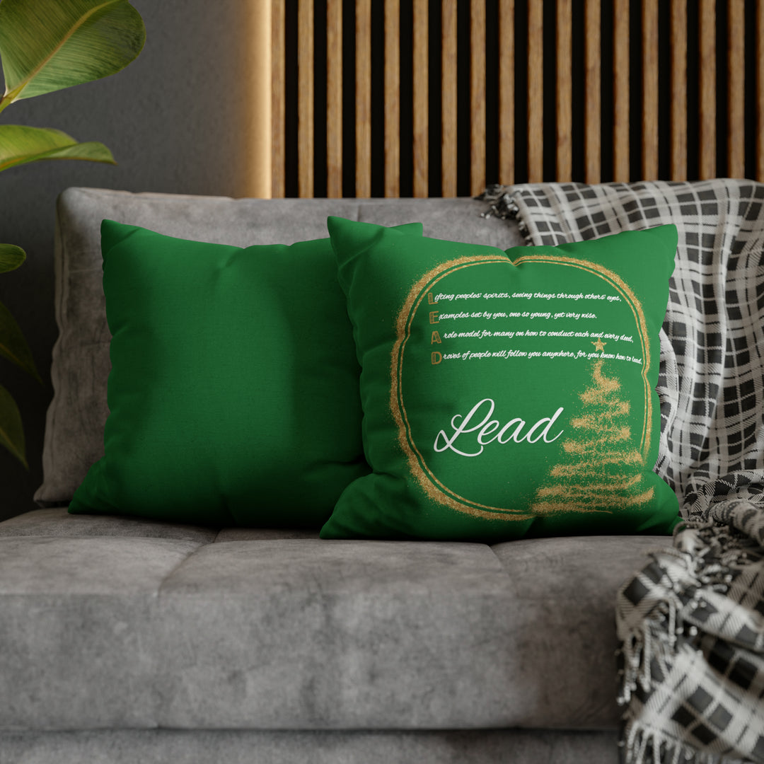 Holiday Pillow Case with Acrostic Poem  from "Learn, Lead, Believe" Collection Spelling out "Lead". Christmas Decor/Gift.
