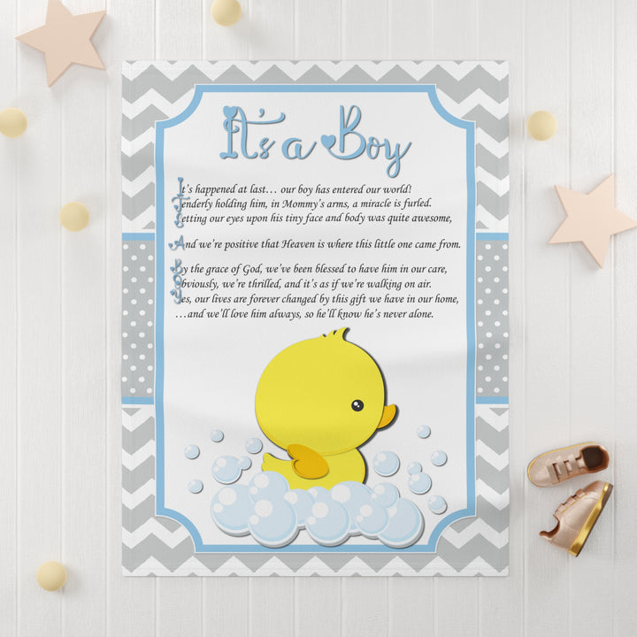 It's a Boy Acrostic Poem Baby Blanket - Ducky - No Personalization