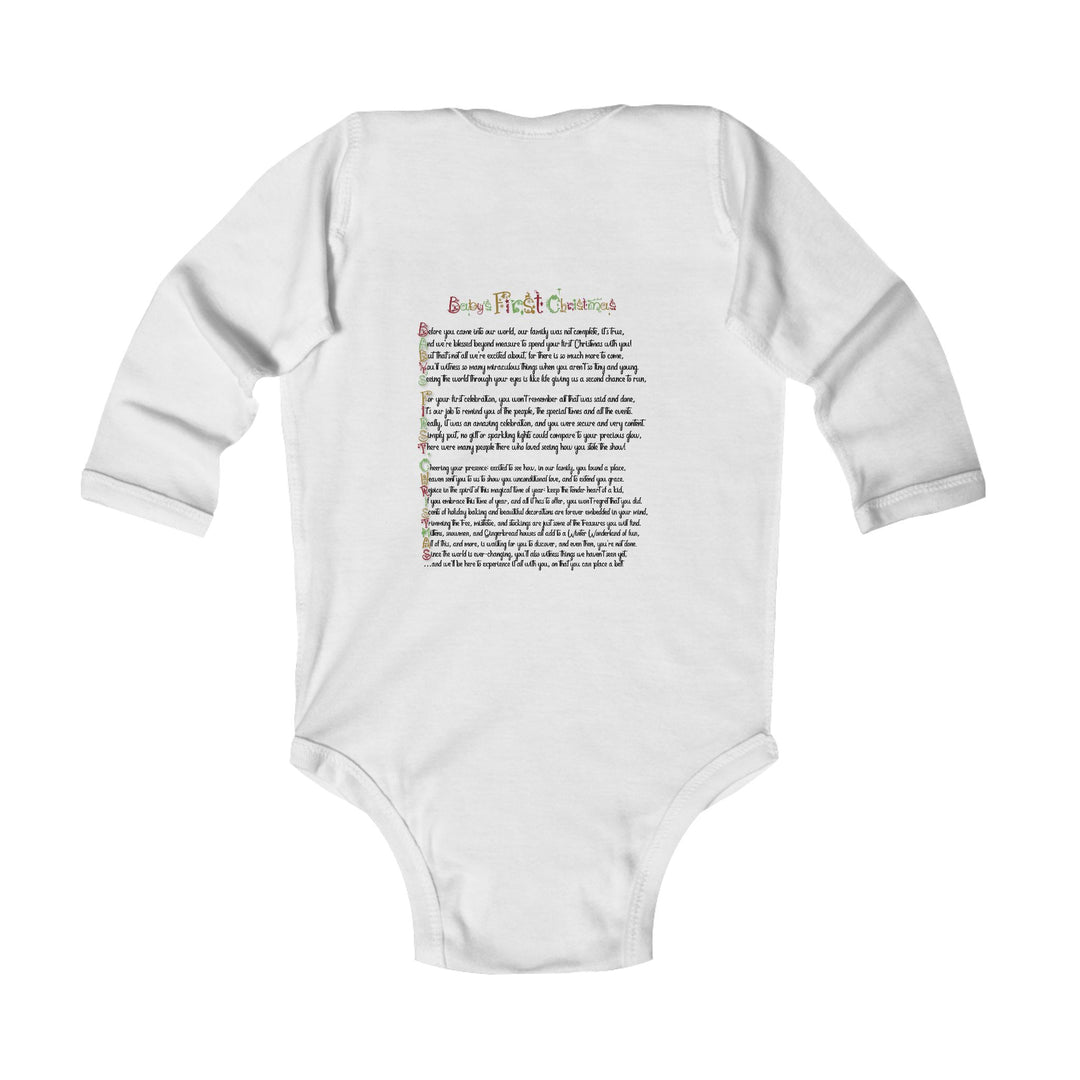 Baby’s First Christmas Acrostic Poem Infant Long Sleeve Bodysuit - Fun Font