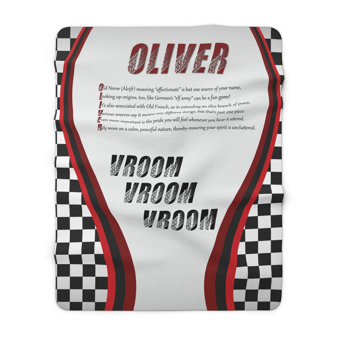 "Namesakes" Acrostic Poem Sherpa Fleece Blanket - Vroom Vroom