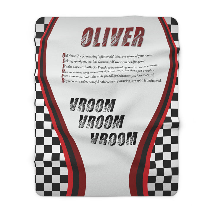 "Namesakes" Acrostic Poem Sherpa Fleece Blanket - Vroom Vroom