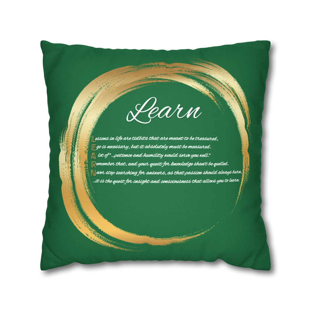 "Learn" Acrostic Poem Pillow Cover from "Learn, Lead, Believe" Collection - Green