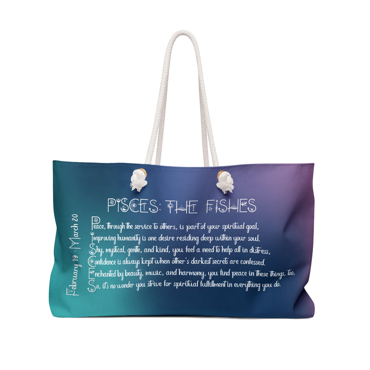 Weekender Bag with Acrostic Poem Spelling out "Pisces"