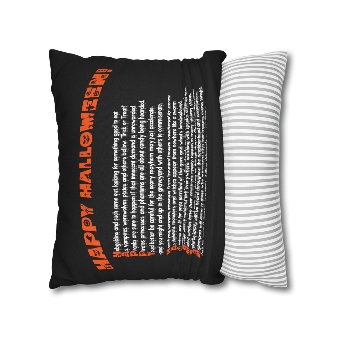 "Happy Halloween" Acrostic Poem Square Pillow Cover - Creepy Pumpkin