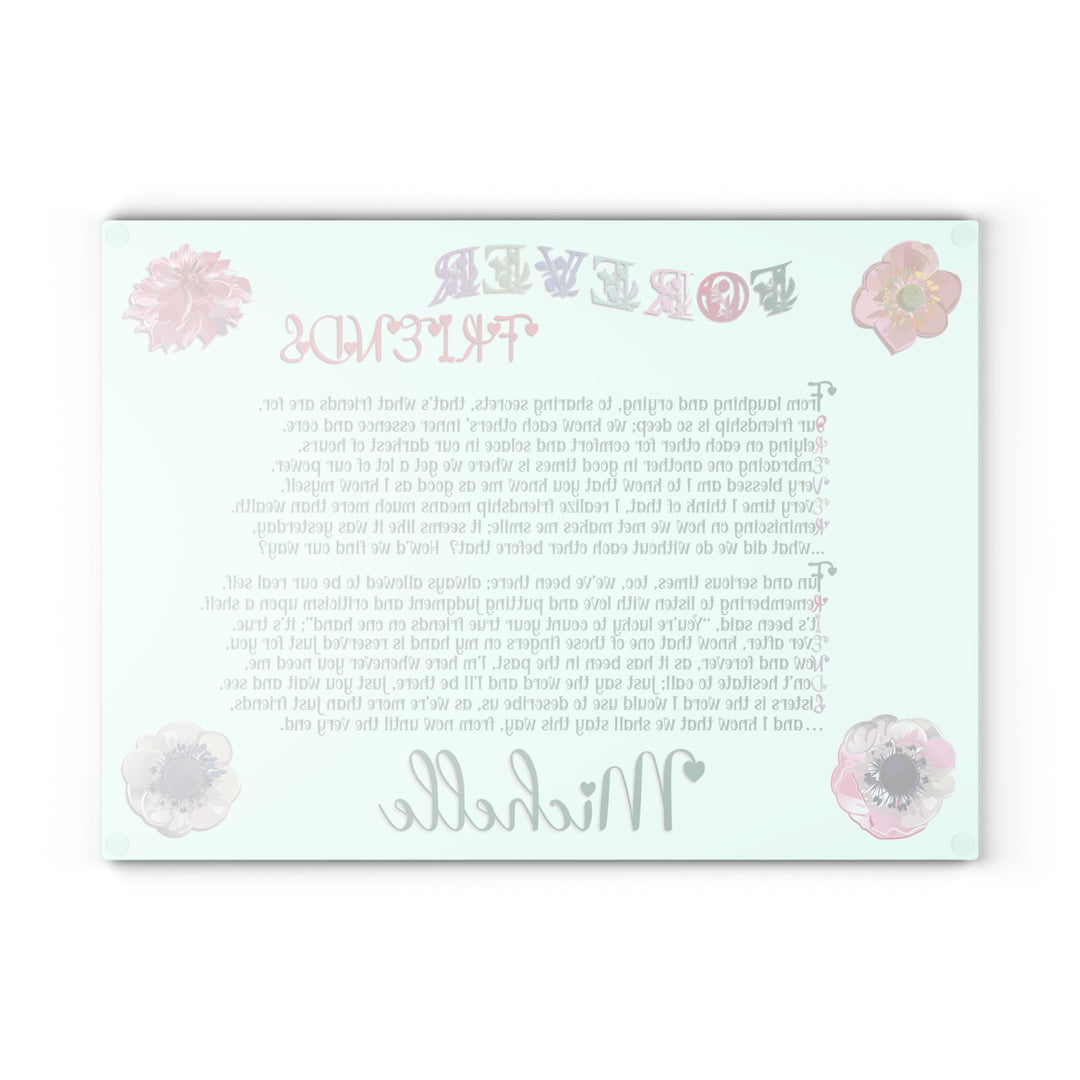 Forever Friends Acrostic Poem Glass Cutting Board - Flowers - Personalized