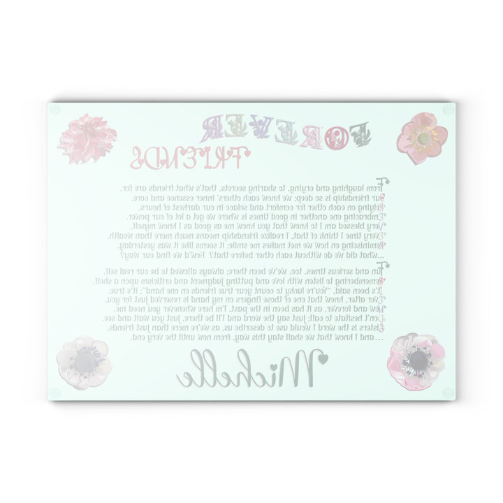 Forever Friends Acrostic Poem Glass Cutting Board - Flowers - Personalized