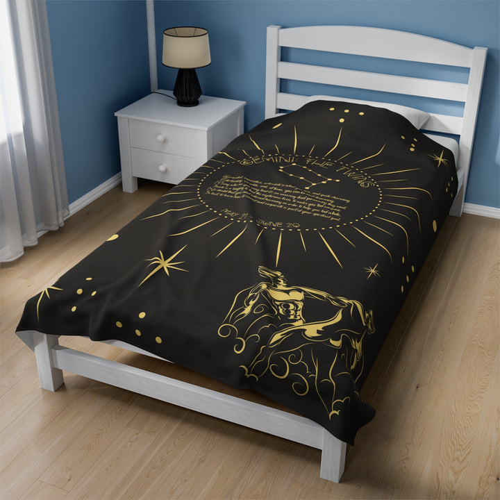 Written in the Stars Velveteen plush blanket with acrostic poem spelling out "Gemini"