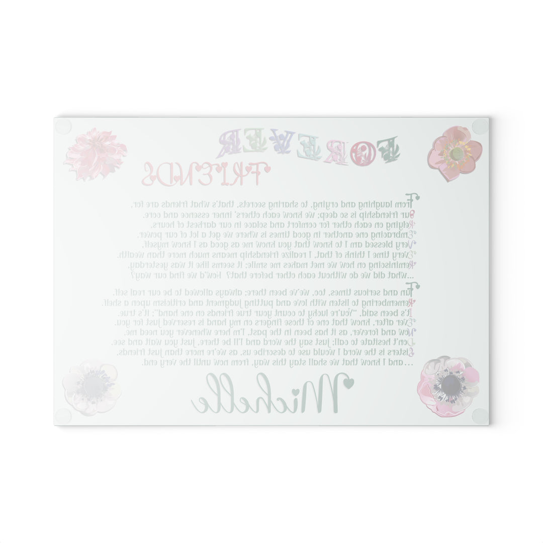 Forever Friends Acrostic Poem Glass Cutting Board - Flowers - Personalized