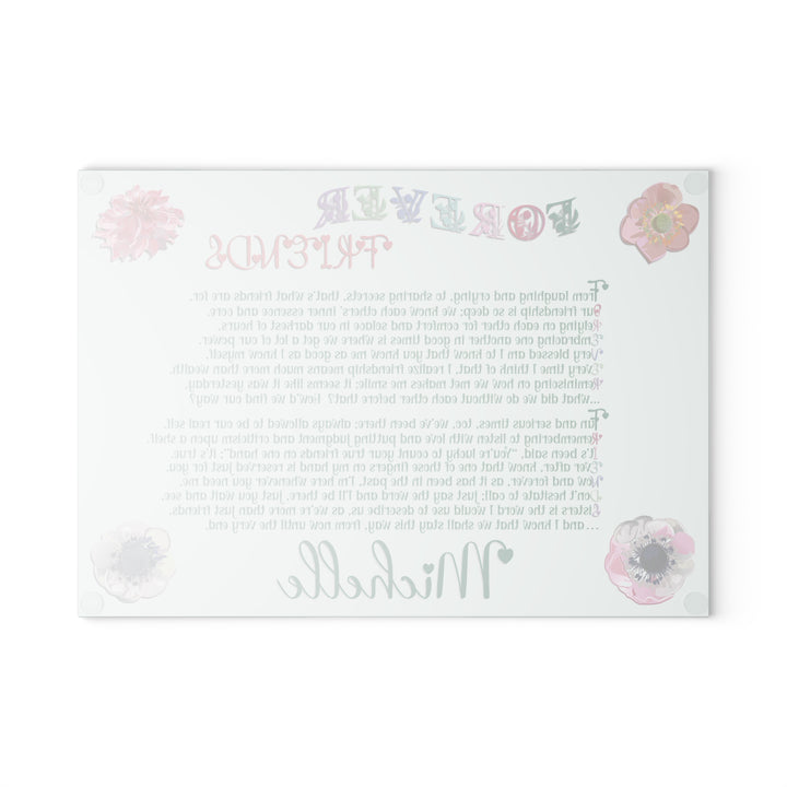 Forever Friends Acrostic Poem Glass Cutting Board - Flowers - Personalized