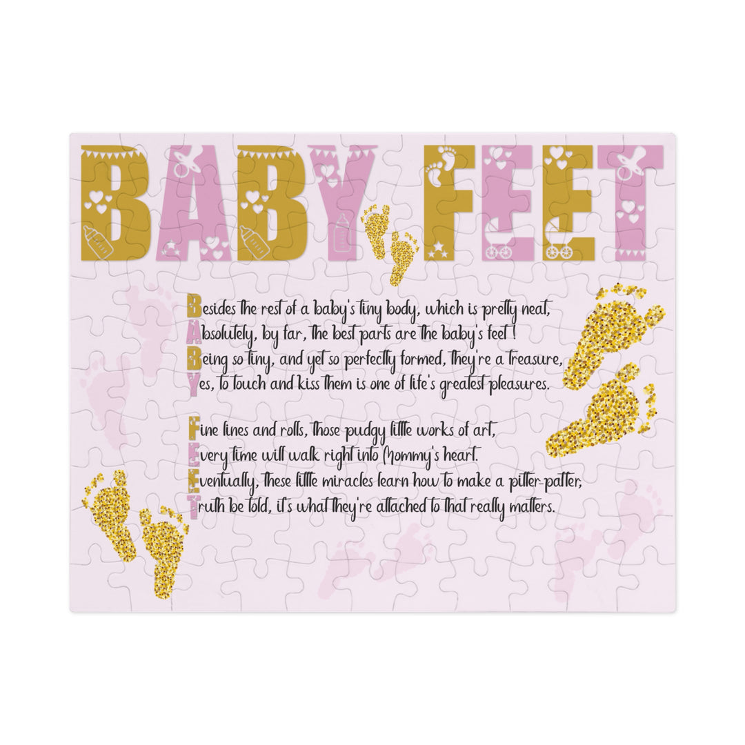 Baby Feet Acrostic Poem Puzzle - Pink and Gold - Tin Box - No Personalization