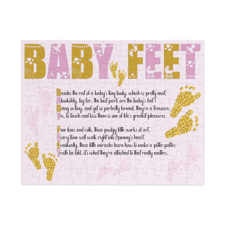 Baby Feet Acrostic Poem Puzzle - Pink and Gold - Tin Box - No Personalization