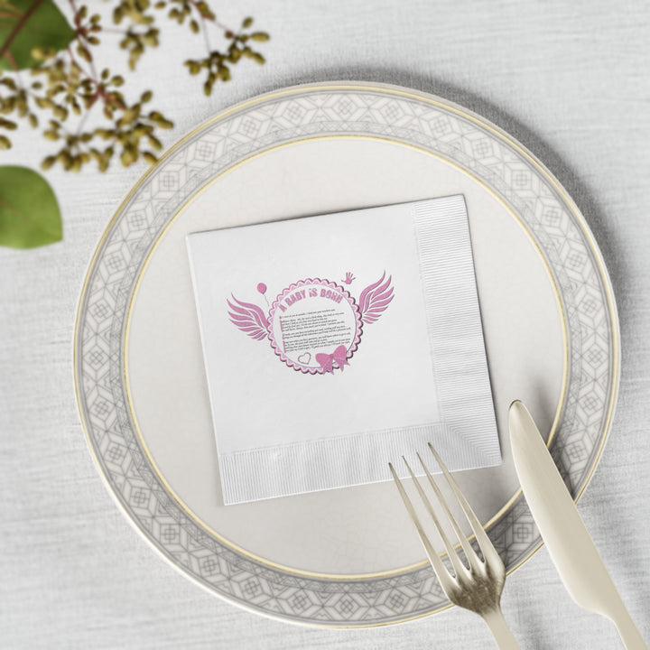 A Baby is Born Baby Shower Coined Napkins - Pink Wings - No Personalization