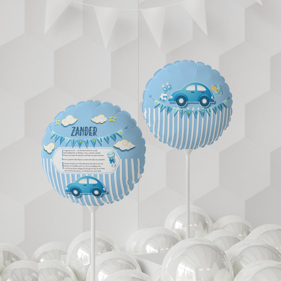 It's a Boy 11" Acrostic Poem Balloon - Blue Stripes-Car - Personalized