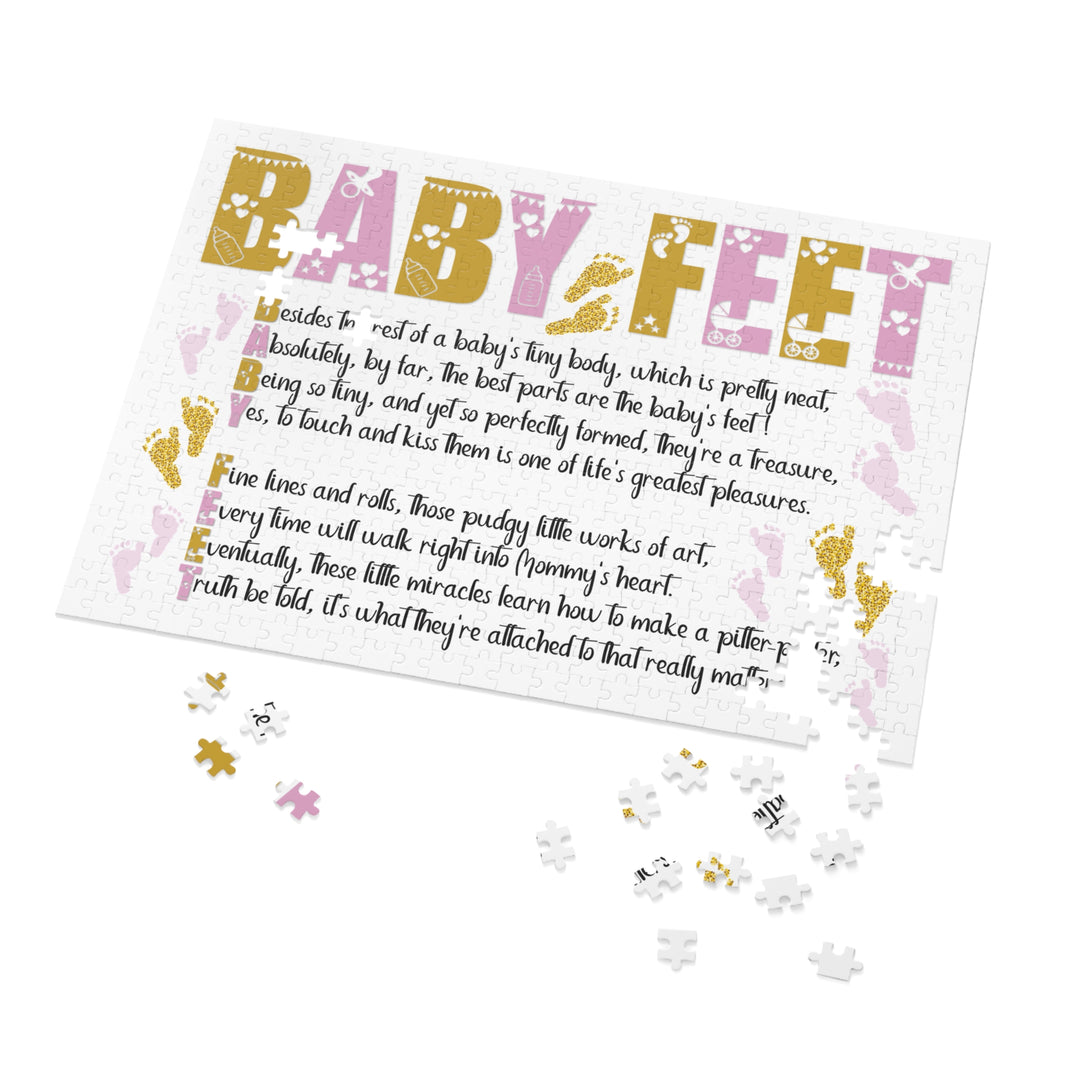 "Baby Feet" Acrostic Poem Jigsaw Puzzle - Pink and Gold - No Personalization
