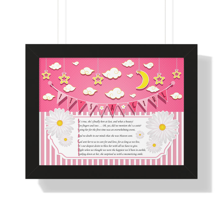 Baby Steps "It's a Girl" Framed Print - Pink Stripes -No Personalization