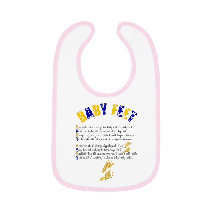 Baby Steps Acrostic Poem - Contrast Trim Jersey Bib - "Baby Feet" Gold Footprints